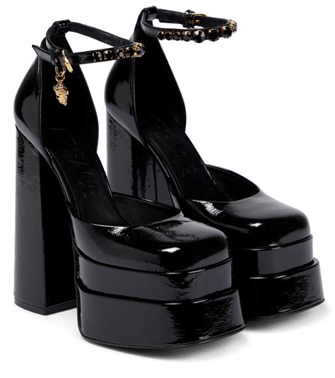 versace plateau pumps|Versace leather platform strappy pumps.